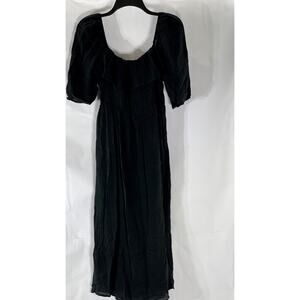 BLUE BLUSH Women's Black Ruffle Smocked Short Elbow Sleeve Midi Dress SZ M